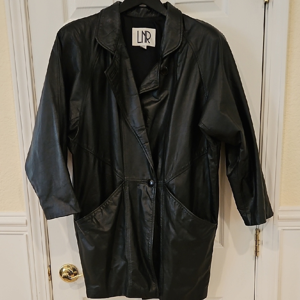 Women's LNR Black Leather Coat Size M - Picture 1 of 7